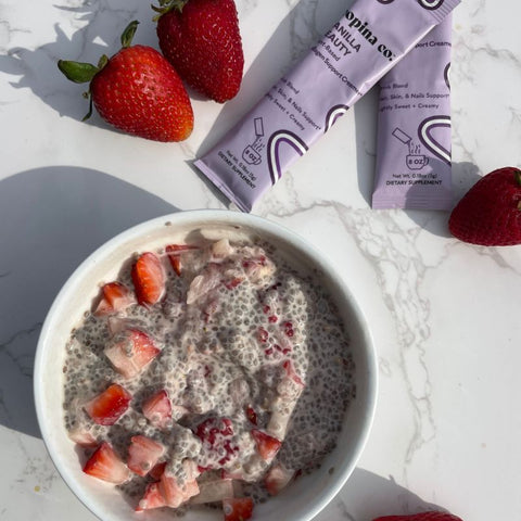Collagen-Boosting Strawberries n’ Cream Chia Pudding