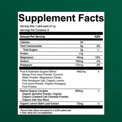 Mango Pineapple Marine Greens + Hydration 8 ct Carton supplement facts 