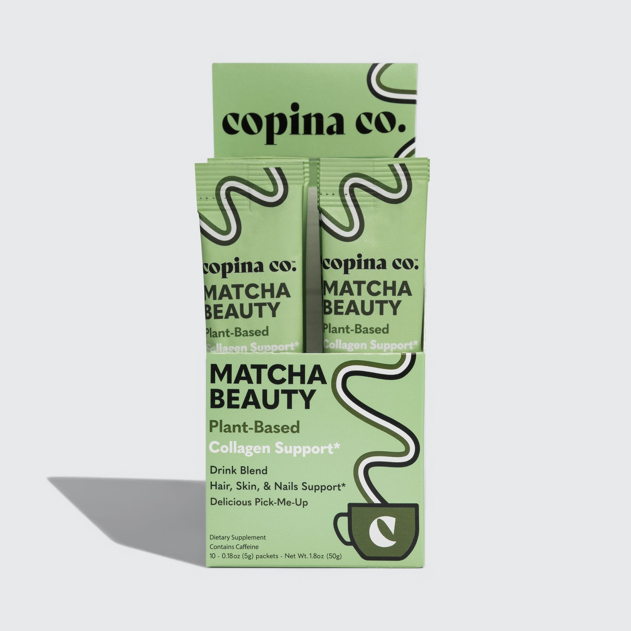 plant collagen Copina Co. Matcha Beauty Plant-Based Collagen Support Drink Blend Dietary Supplement Stick Packs